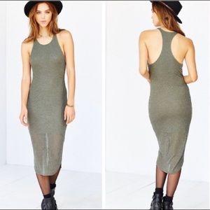 Long ribbed fitted racerback dress.